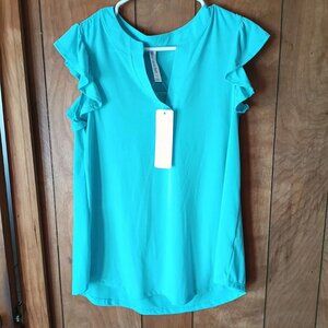 dear scarlett womens turq sleeveless v neck pullover top size S NWT